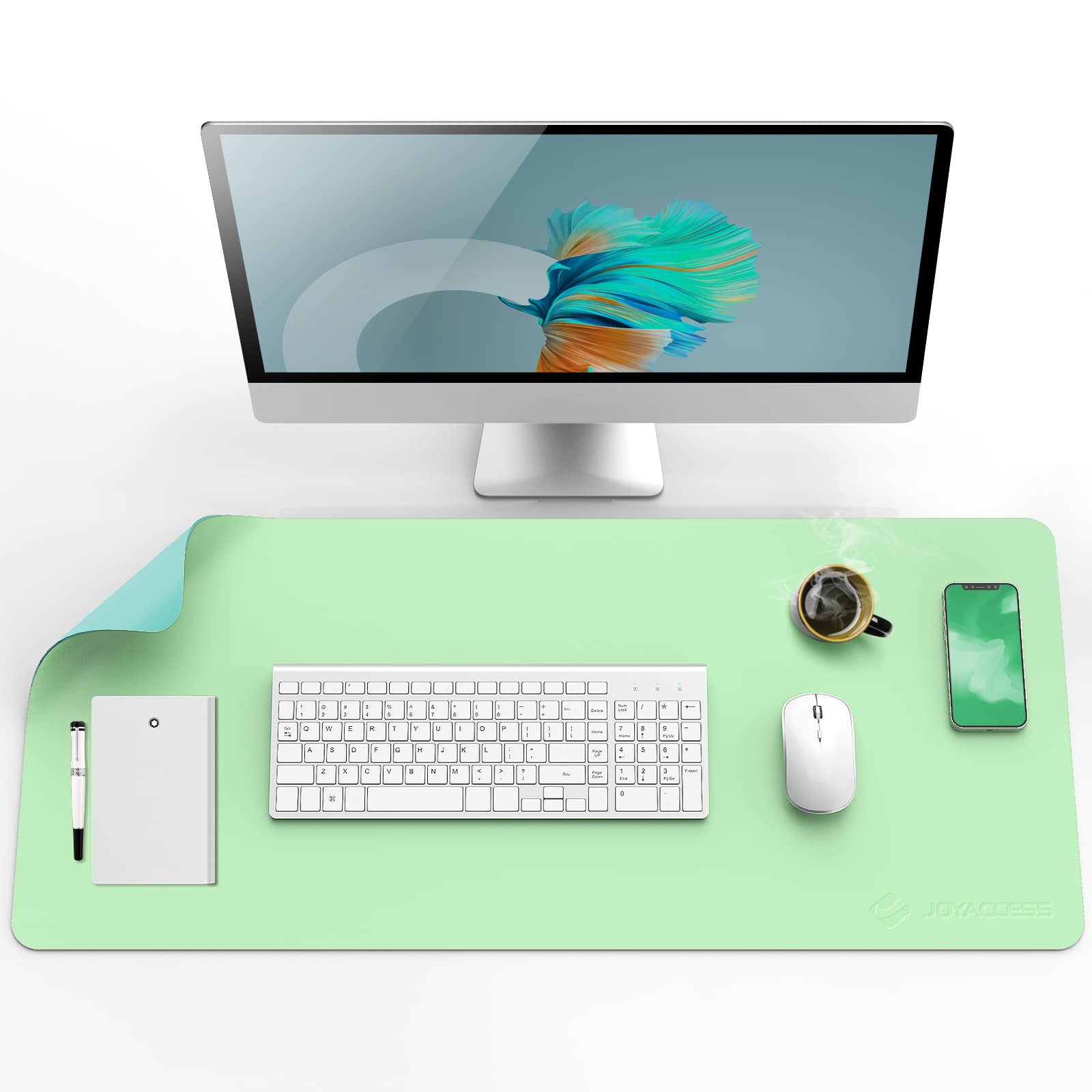 Amazon | マウスパッド 大型 グリーン PUレザー デスクマット 80 cm x