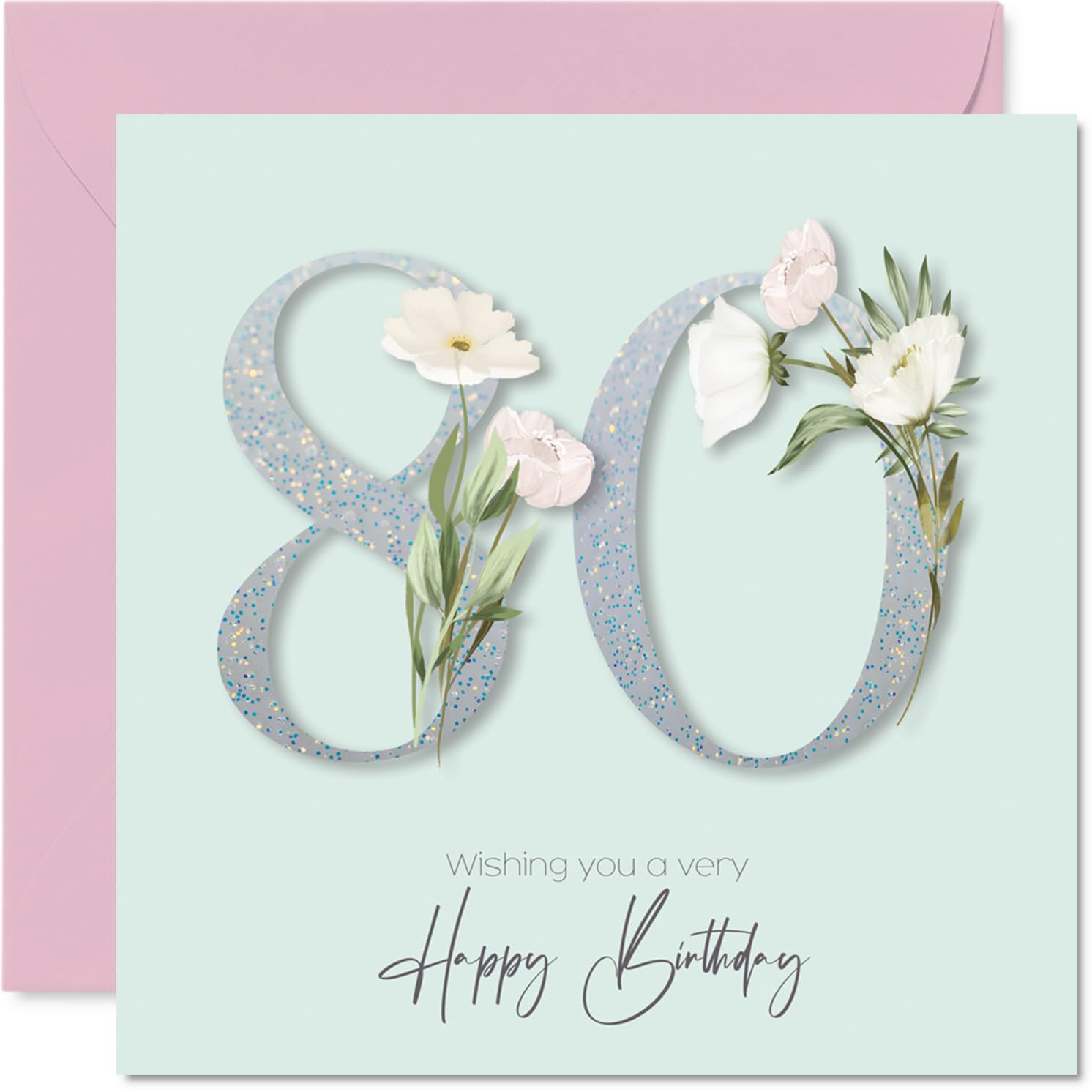 80th Birthday Cards for Women - Fancy Floral Flowers - Happy Birthday Card for 80 Year Old Woman Grandma Nanny Auntie Nana, 145mm Bday Greeting Cards