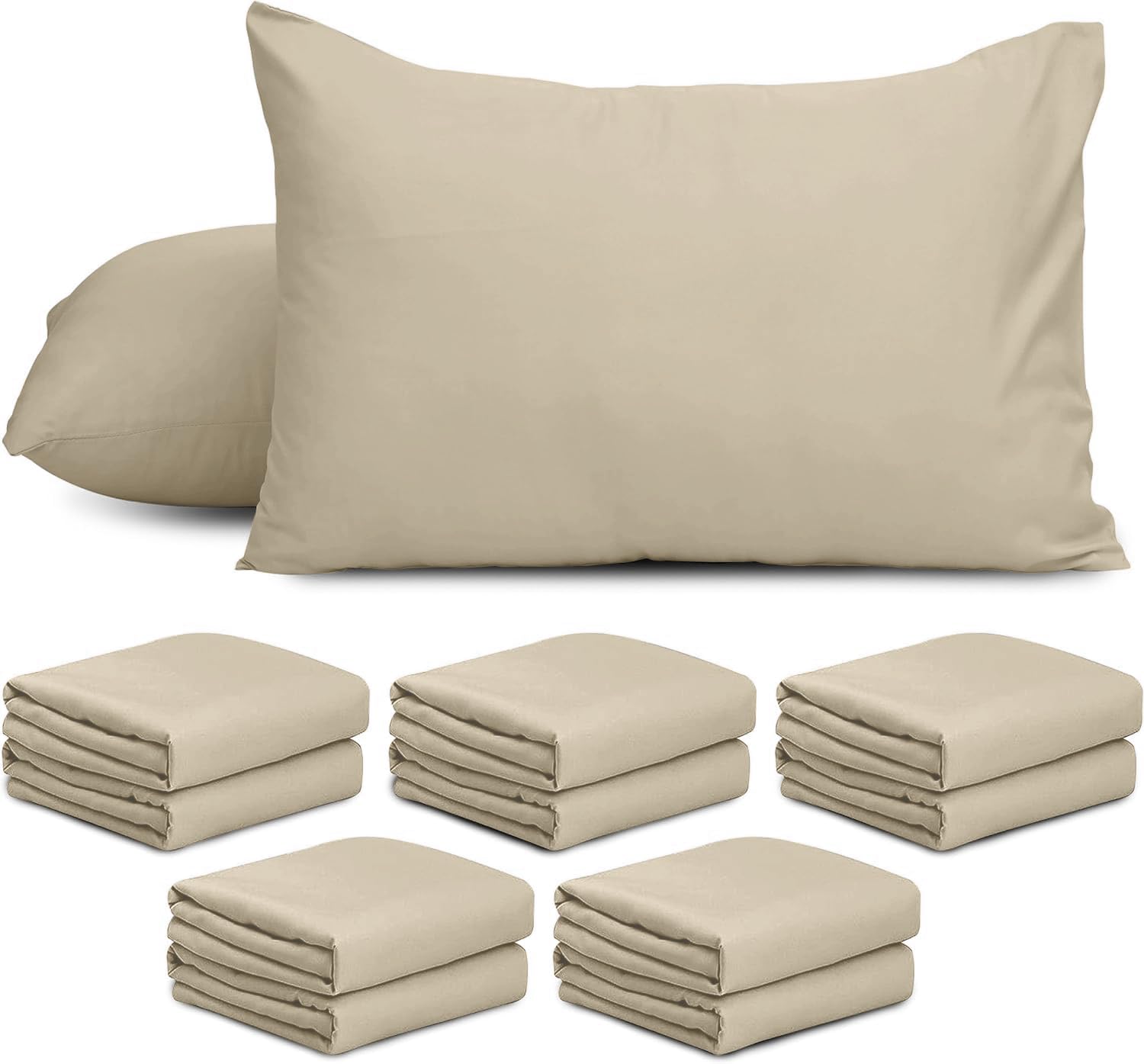 AMEHA 10 Pack Pillowcases (Pillows Not Included) – Super Soft Brushed Microfiber Standard Size Cream Pillow Cases | Hotel Quality Pillow Covers, (50 X 75 cm)