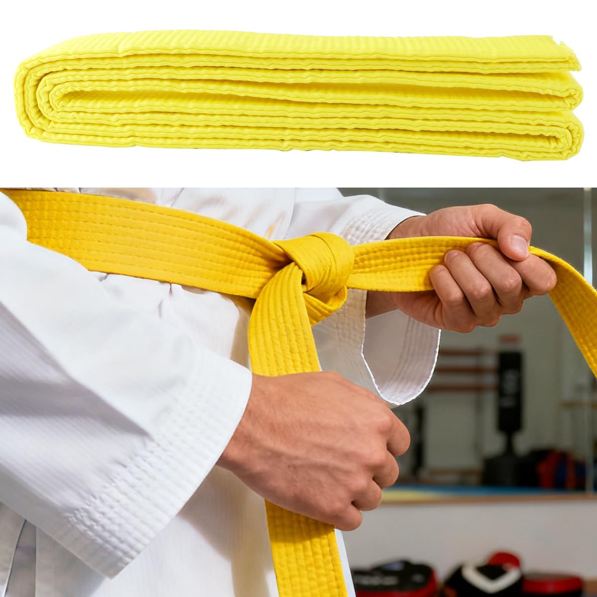 Ausi Cintura professionale per taekwondo, judo, karate, 2 pezzi, in cotone, a righe, per arti marziali, 260 cm (giallo)
