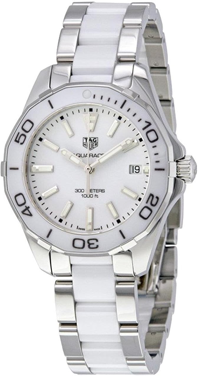 TAG Heuer Aquaracer WAY131B.BA0914 - Orologio da donna con quadrante bianco al quarzo, cinturino in ceramica bicolore da 35 mm, Bracciale