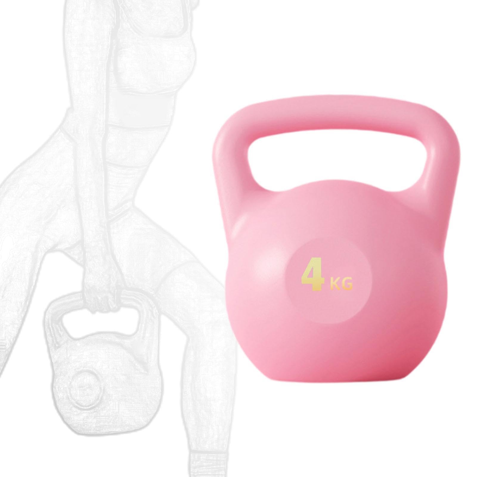 Kettlebell Rellenable de Agua Mancuerna Entrenamiento Cuerpo Completo Mango Seguro Recubrimiento de Silicona Material PE Adecuado para Gimnasio, Rosa 4kg
