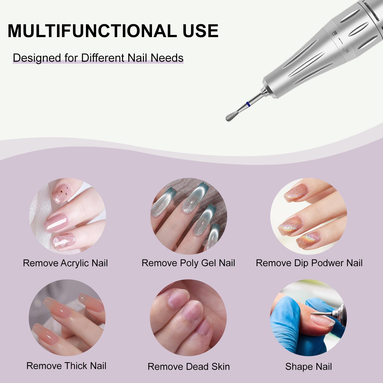Broca de uñas para limpiar cutículas, brocas de carburo de diamante de 3/32 pulgadas, seguridad profesional, manicura rusa para limpiar debajo de las uñas, para cutículas, piel muerta, salón