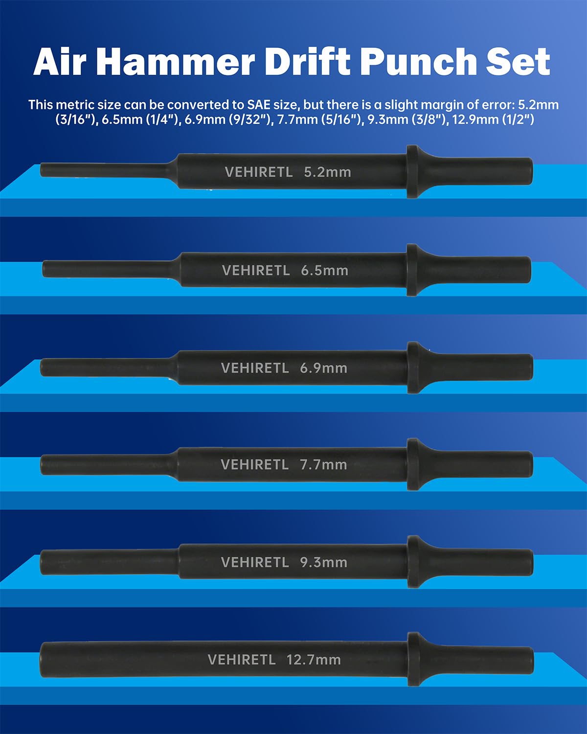 VEHIRETL Air Hammer Drift Punch Set - 6 Piece -2