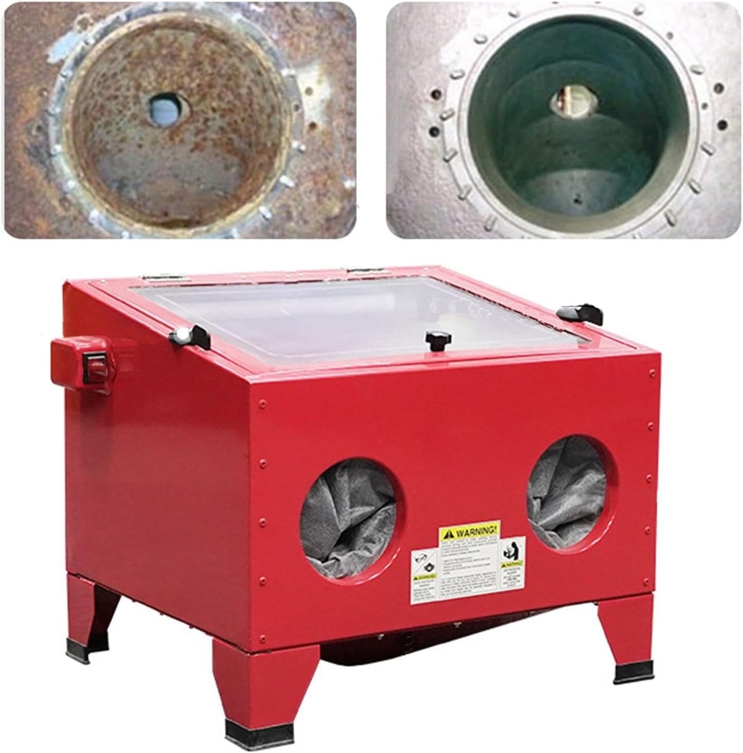 Sand Blaster,Sandblaster Gun Kit,Built-in Hollow Partition,1-Touch Switch,with 4 Types of Nozzles and Transparent Glass Top Door,for Rust Removal