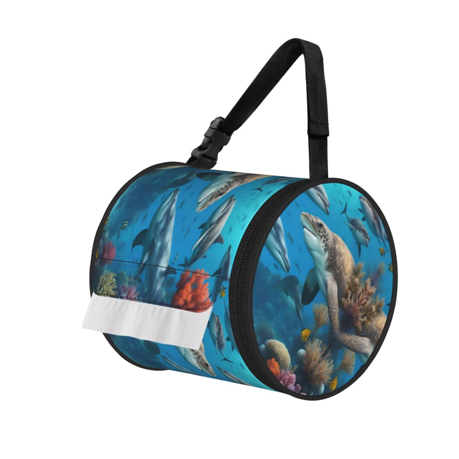 Dolphins Shark Coral Reef Printed Pet-Proof Toilet Roll Bag, Durable Oxford Cloth with Handle for Travel Tent Kitchen