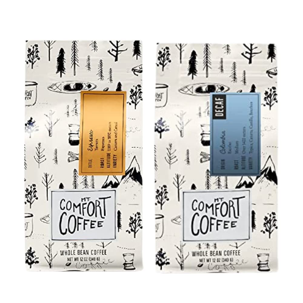 Mt. Comfort Coffee Espresso Roast & Decaf Medium Roast, 12