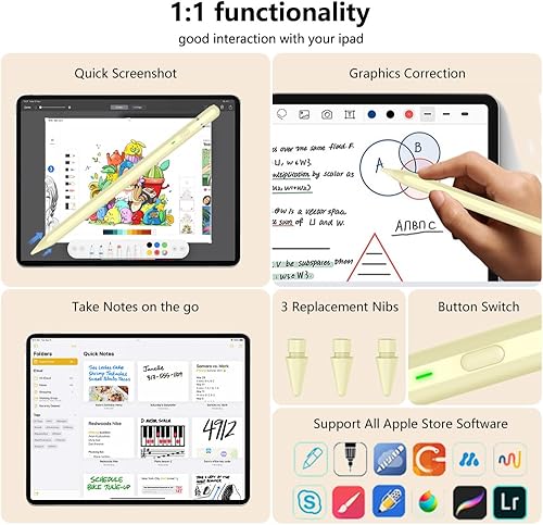 Miniatura 7 de Lápiz óptico para iPad, KIROSA iPad Pencil de 1 generación, lápiz de carga rápida para iPad 2018-2023, inclinación y rechazo de palma, lápiz