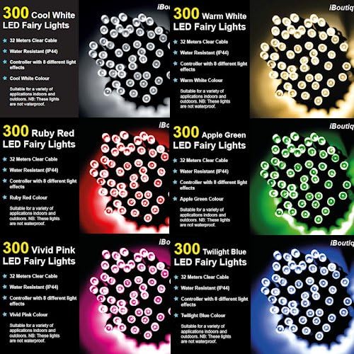 iBoutique 300 LED Extra Bright Christmas Fairy Lights Plug in Powered with 8 Combo Lighting Effects - Twilight Blue [Energy Class A++]