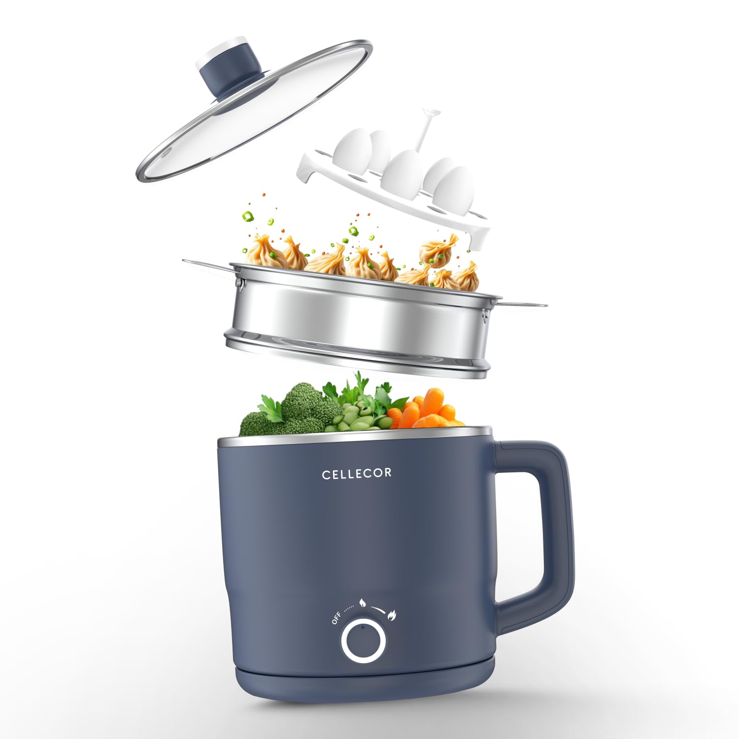 Cellecor Stainless Steel Multi-Cook Kettle CMK18 Home Chef With Steamer, Egg Tray, Rust Free Body, 600W Powerful Output, Multi Cook Electric Kettle (1.8 L, Navy Blue)-image-33