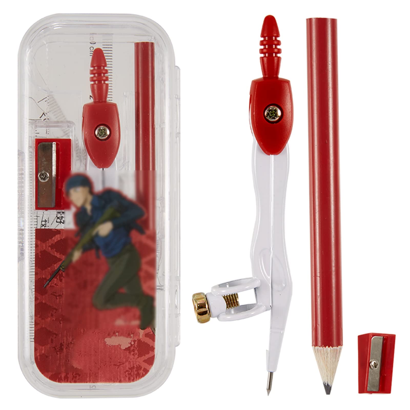 SwePer Zirkel Geometrie-Set Math Tool Kit mit Zirkel Winkelmesser Bleistift Radiergummi Dreieck Math Set mit Aufbewahrungsbox for Zeichnung Messwerkzeug Messwerkzeuge (Color : A)