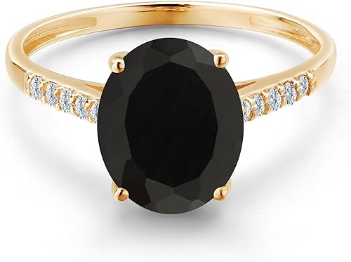 Miniatura 3 de Gem Stone King Anillo de compromiso de oro amarillo de 10 quilates con piedra preciosa ovalada de 0.394 x 0.315 in y diamantes blancos Anillo