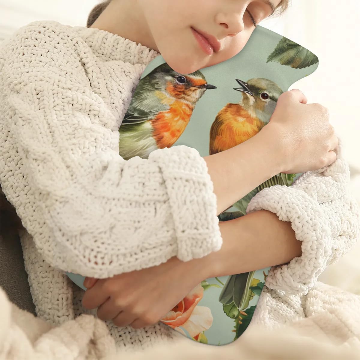 Hot Water Bottle with Soft Cover,2L Bird Flowers Hot Water Bag for Hot and Cold Compress, Hand Feet Warmer, Rubber Hot or Cold Water Bottle Halloween Christmas Decorations