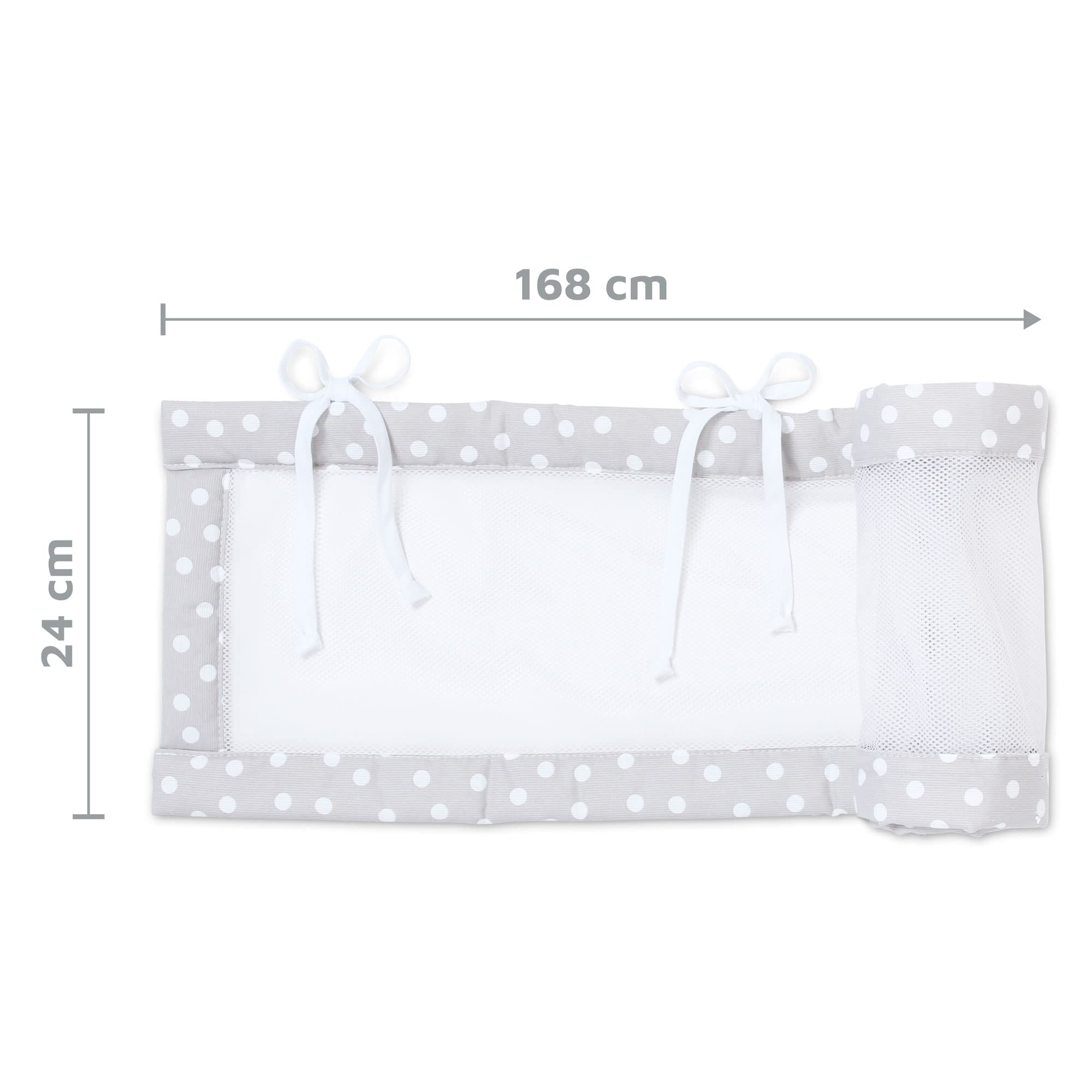 babybay Nestchen Mesh-Piqué / Bettumrandung für Beistellbett / Stoßschutz für Baby Bett, passend für Modell Maxi, Boxspring, Comfort und Comfort Plus, perlgrau Punkte weiß
