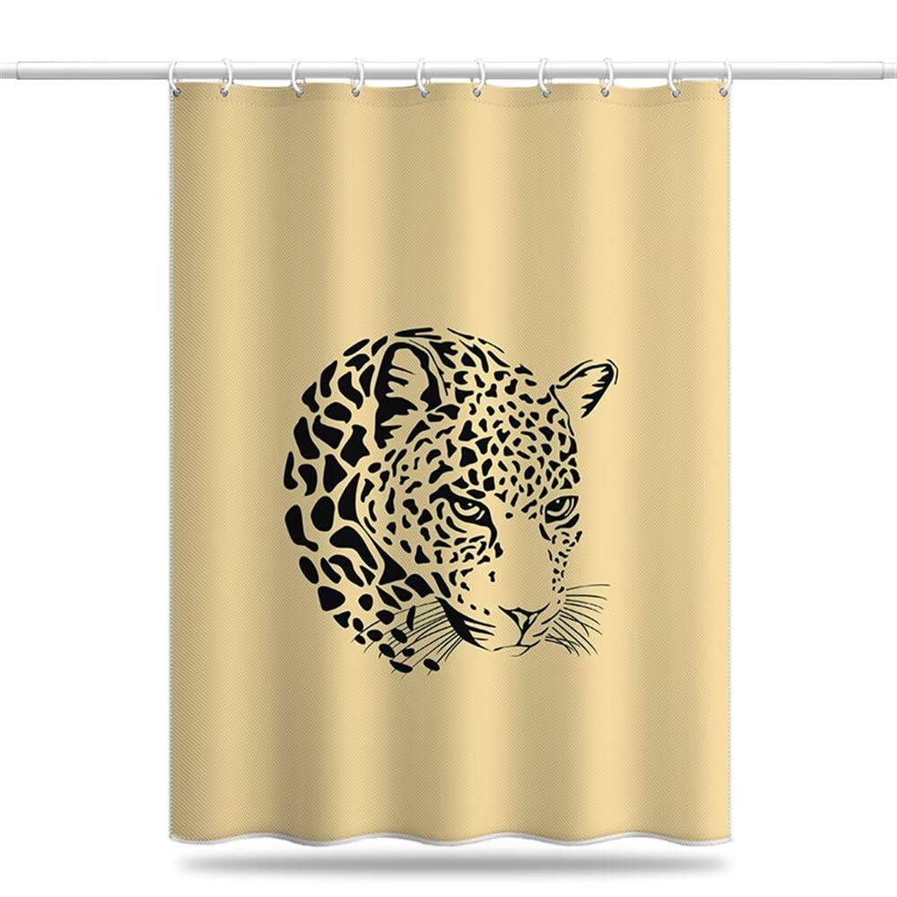 Shower Curtain Yellow Mould & Mildew Resistant Leopard Shower Curtains for Bathroom 180cm x 220cm Drop, Washable Waterproof Polyester Bath Curtain with Hooks and Weighted Hem 71 x 87 Inch (LB415)