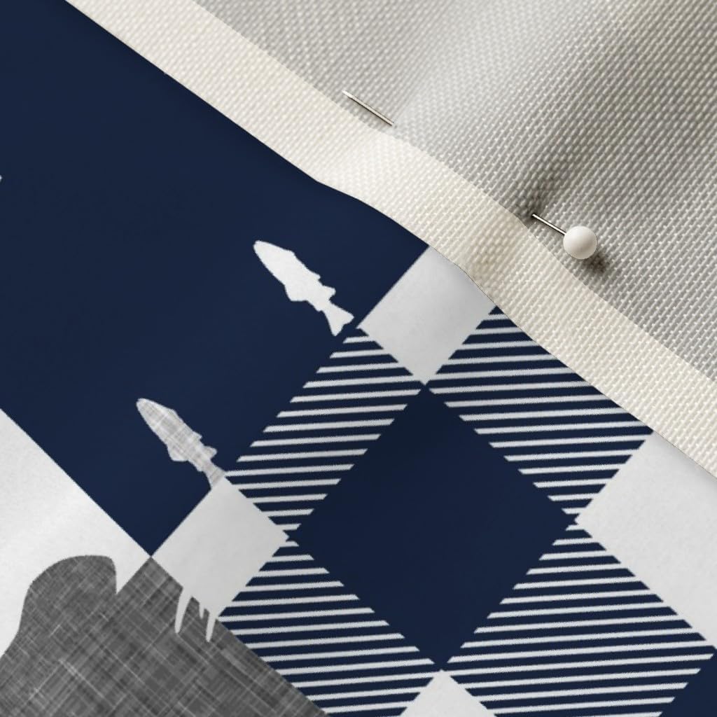 Spoonflower Fabric - Navy Gray Buck Boy Cheater Quilt Woodland Hunting Fishing Antlers Wood Printed on Upholstery Velvet Fabric Fat Quarter - Upholstery Home Decor Bottomweight Apparel