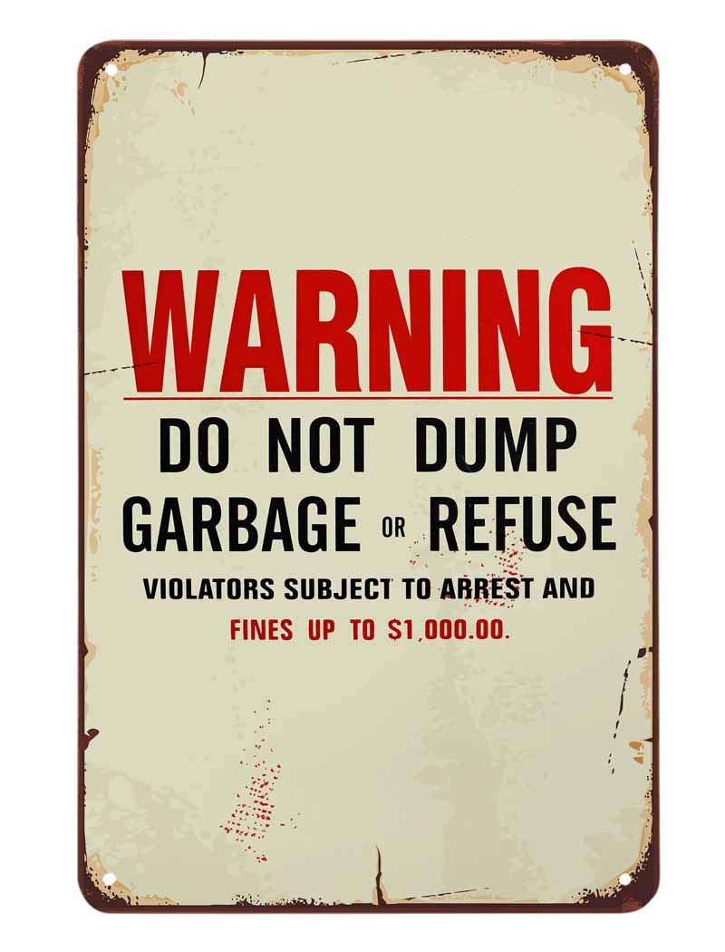 SMAZDFXX DoDump Warning Tin Sign, Vintage Metal Tin Signs for Cafes Bars Pubs Shop Wall Decorative Funny Retro Signs for Men Women 12"x16"