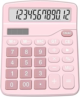 Calculator Desktop Standard Function Desk Calculator 12 Digit Calculator Large Buttons Solar Dual-Power with Large LCD Display （Pink）