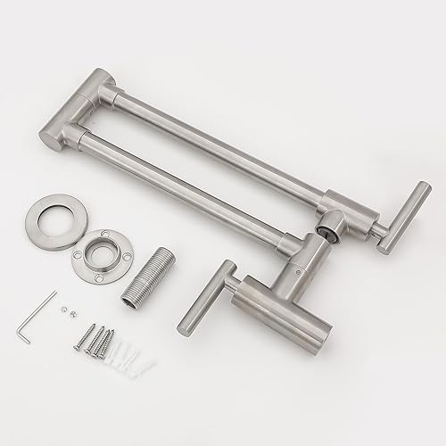 Miniatura 6 de Sarlai - Grifo de llenado de ollas de níquel cepillado  Grifo de llenado de ollas de acero inoxidable níquel cepillado plegable de dos manijas con