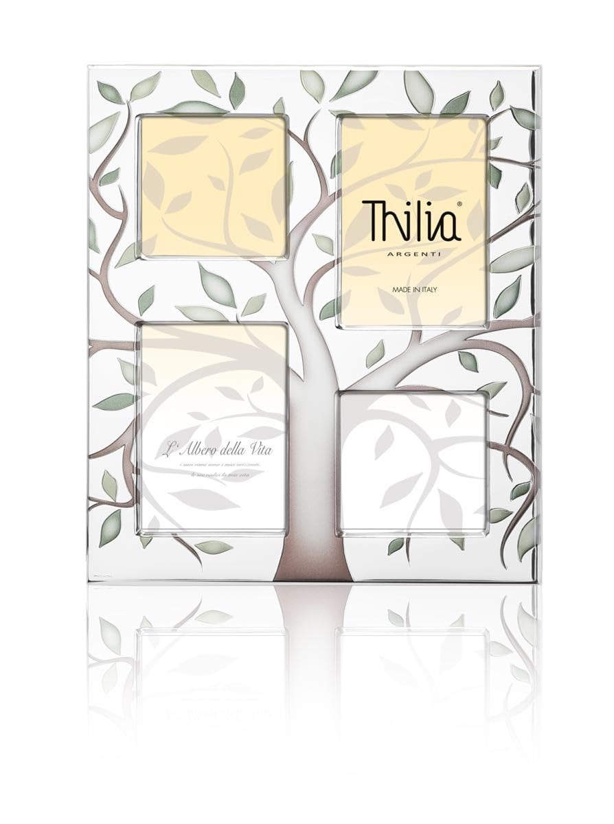 Generico Thilia Cornice Multipla Albero della Vita, 4 Foto, 25x30 cm, Argento e Verde