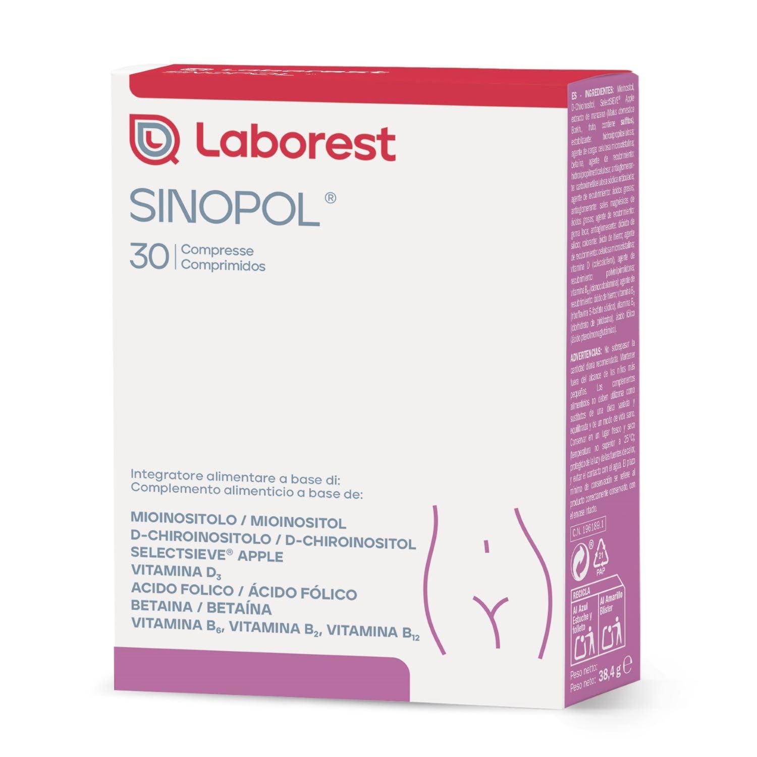 Laborest | Sinopol Fast Slow | 30 compresse | Vitamina B2, B6, B9 è B12 | Acido Folico, Lipoico, Mioinositolo | Betaina