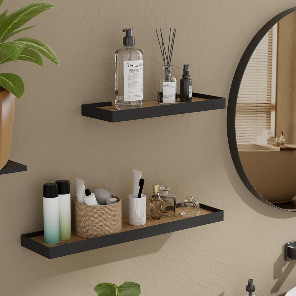 Vicco Estante de Pared Erni, Negro/Roble, 60 x 3 cm Lote de 2, para almacenar y presentar Objetos