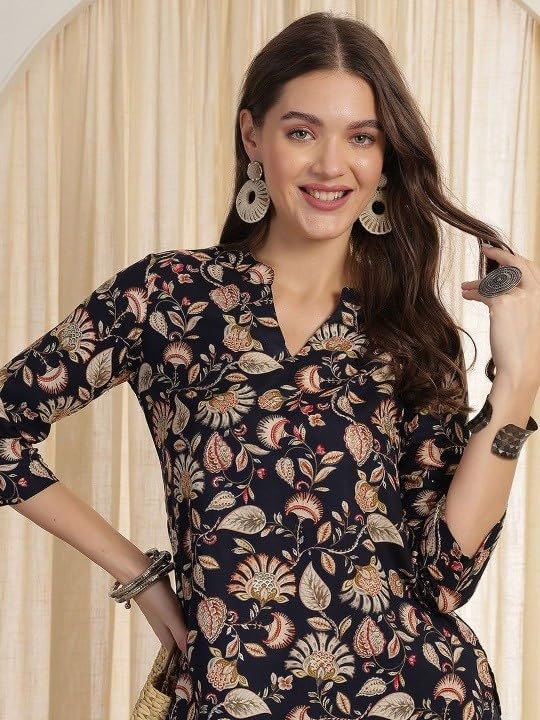 Image of Women's Short Kurti in TopsTunic Rayon Cotton Blend | Ladies Ethnic Tunic