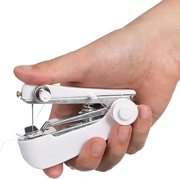 Handheld Sewing Machine Portable Mini Manual Mending Machine White Compact Sewing Tool for Home Fabric Clothes Repair and DIY Crafting Random Color