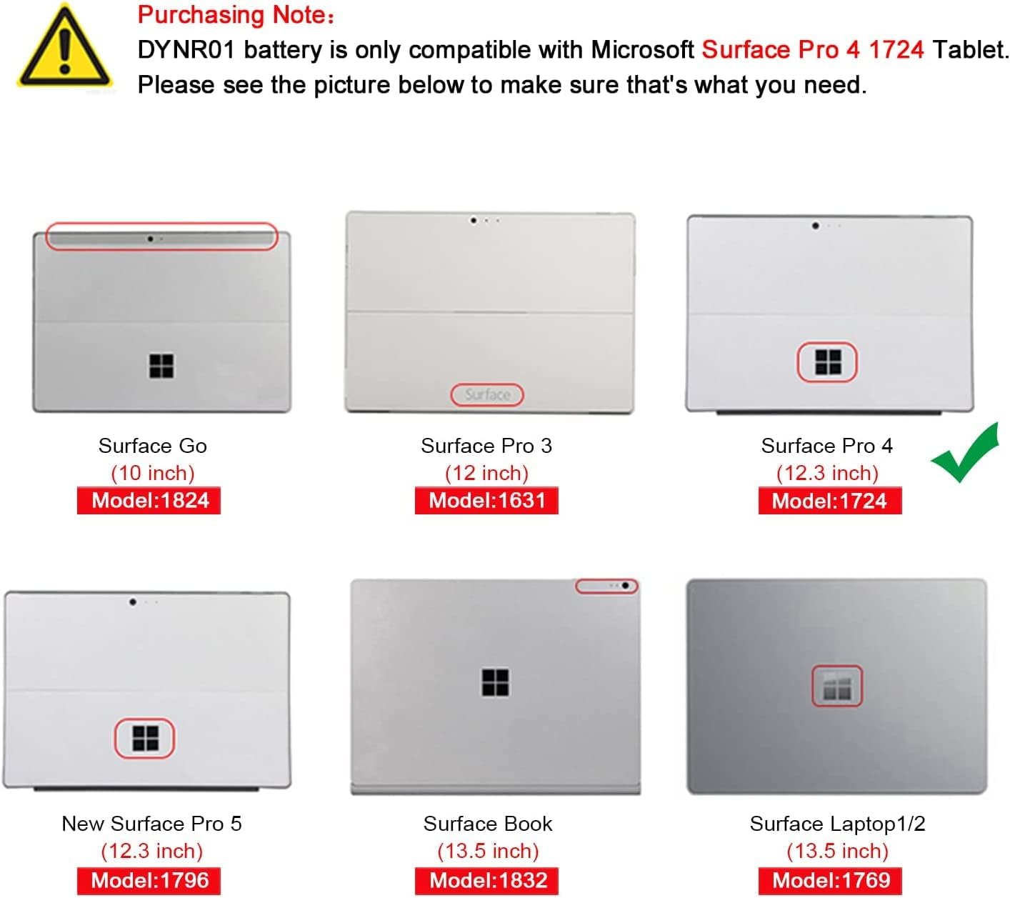 ANTIEE G3HTA027H DYNR01 38.2Wh Batteria per Microsoft Surface Pro 4 1724 Series Tablet Computer G3HTA027H 5087mAh 7.5V