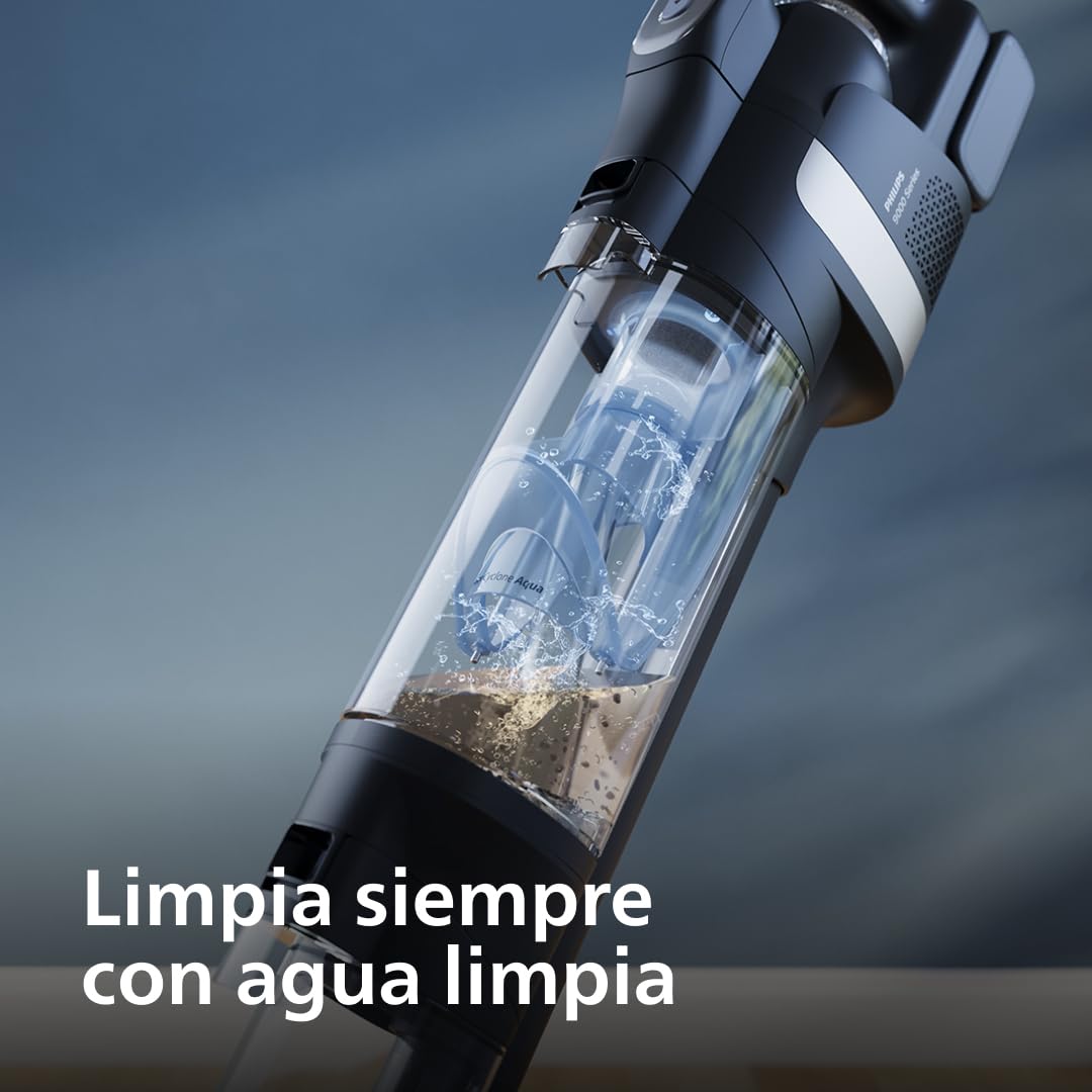 PHILIPS AquaTrio 9000 Aspiradora sin Cable Wet & Dry, Todo en Uno | Aspirador de escoba seco y húmedo, 4000 tr/min, manchas y líquidos, cepillos AquaSpin, sistema de autolimpieza (XW9463/11)