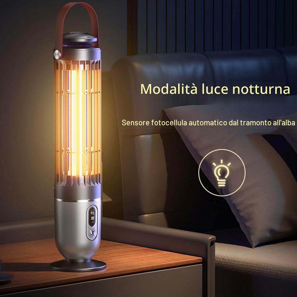 FanFuGuo® Lampada Antizanzare Mosche Elettrica Ricaricabile,Zanzariera ElettricaTrappola Zanzare,Luce UV e luce notturna 2-in-1 con Sensore Crepuscolar,Trappola per Moscerini,Zanzare,Mosche (Gray)