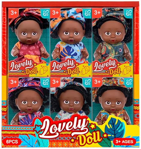 Conjunto de 6 muñecas africanas negras con ropa y diademas miniatura 2