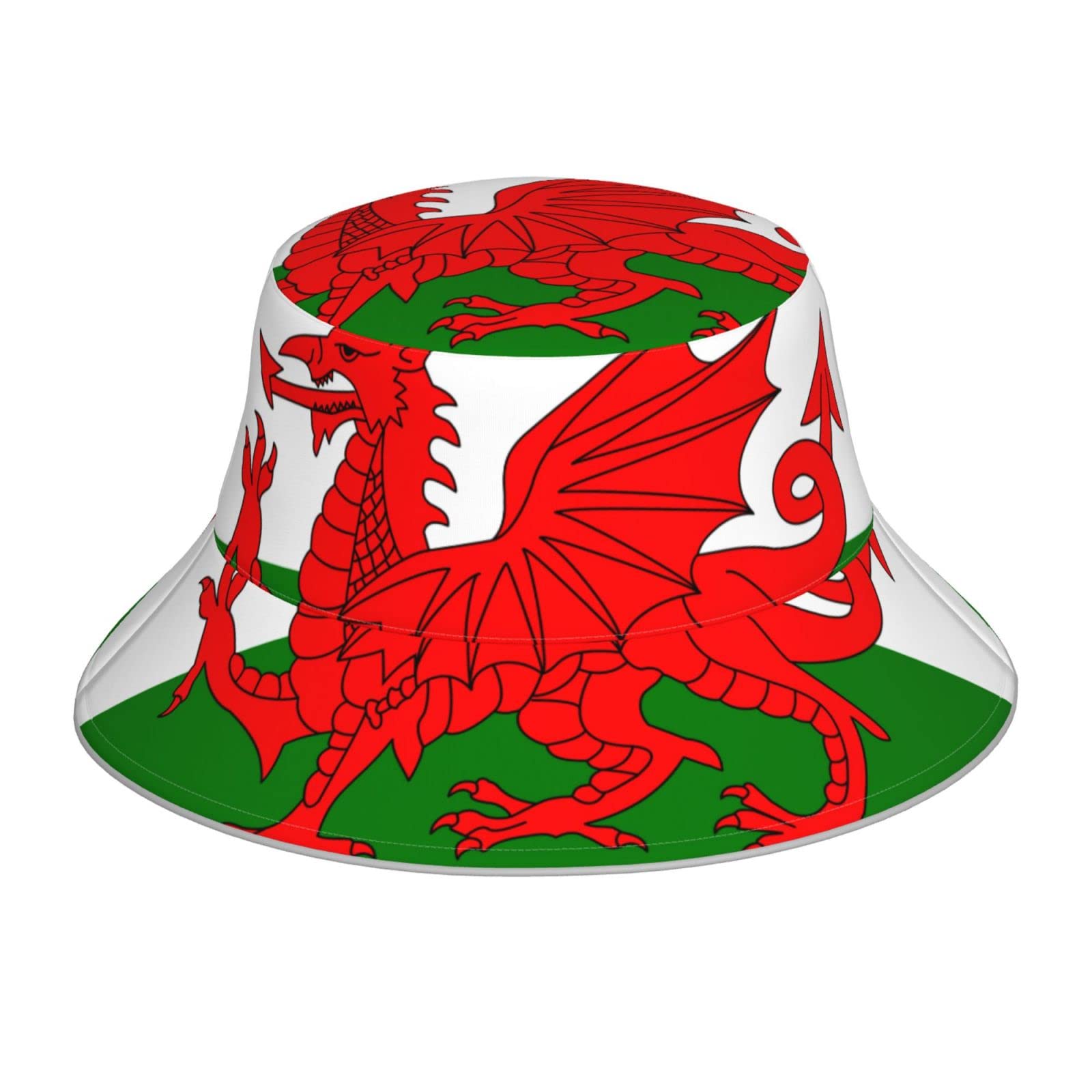 Welsh Dragon Flag American Flag and Eagle Reversible Bucket Hat Reflective Fisherman Cap, Foldable Sun Hat for Hiking Fishing
