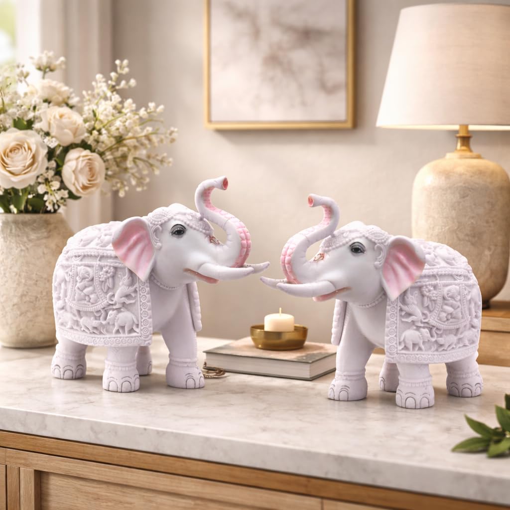 White Marble Elephant Statues - Good Luck & Prosperity -3 White Marble Elephant Statues - Good Luck & Prosperity -3