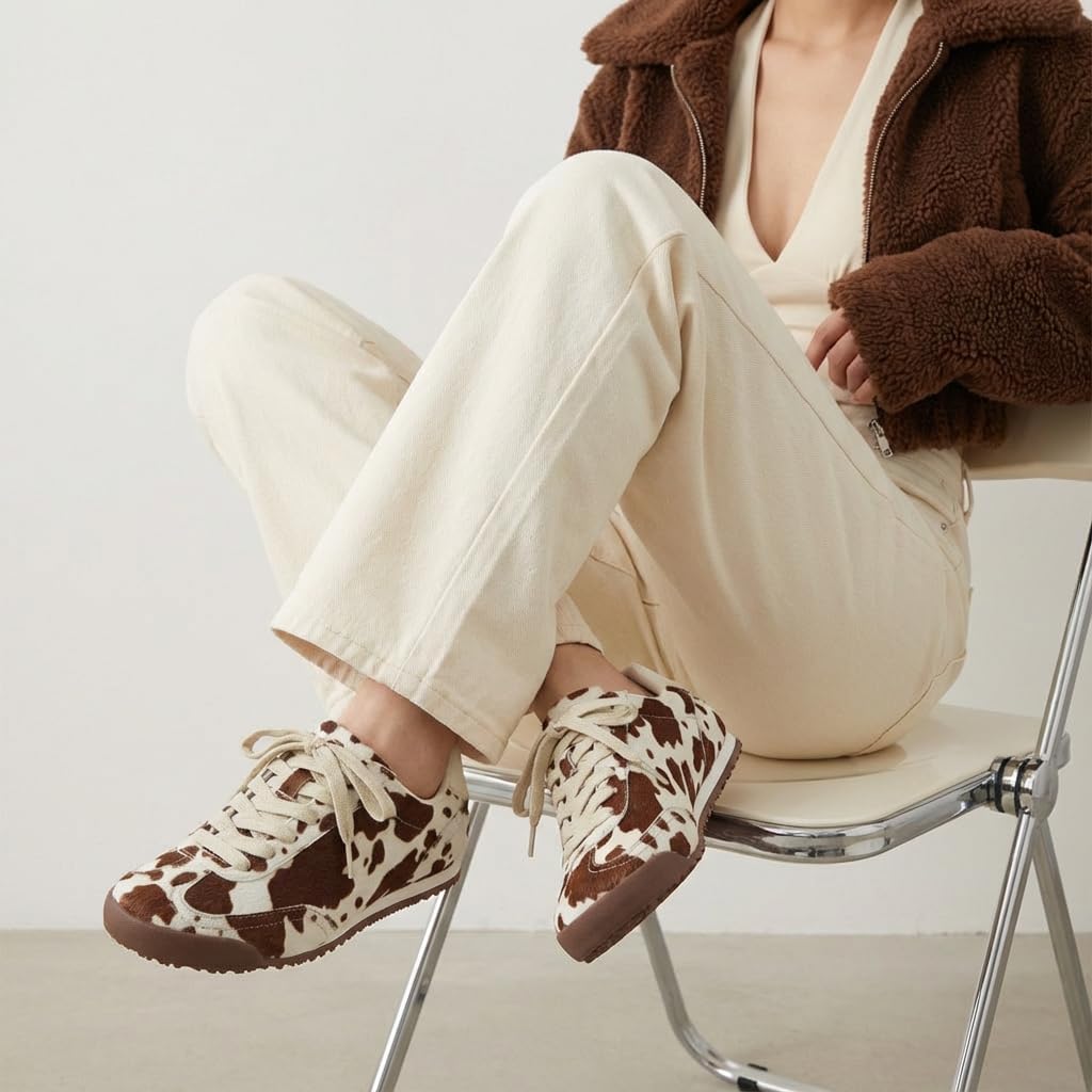 CUSHIONAIRE Techno Women’s Vegan Cow Print Calf-Hair Lace-Up Sneakers with Memory Foam Comfort - Image 6