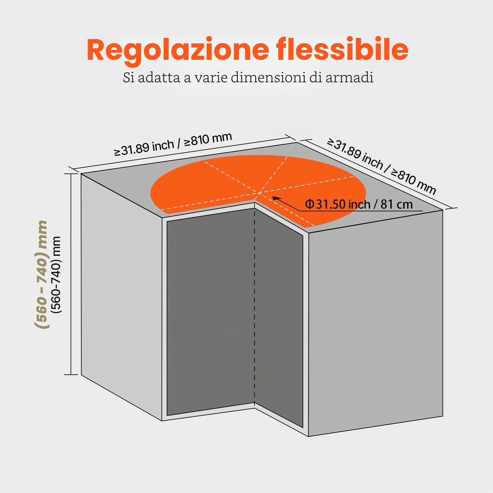 VEVOR Organizer Angolare Cromato 710 mm Forma di Rene, Sngolo Cieco Girevole 360° per Mobiletto Cucina, Ripiano Stoccaggio Regolabile Altezza 2 Livelli, Ripiano in Acciaio Carbonio per Angolo Mobile