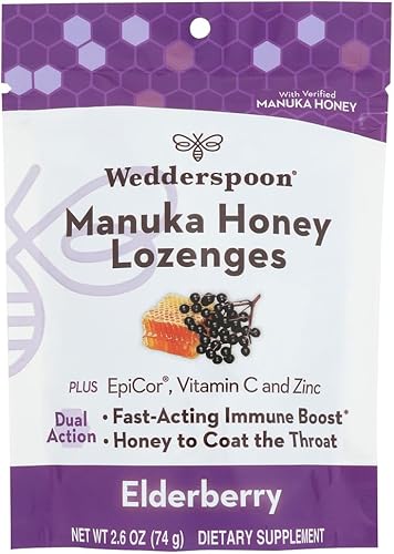 Wedderspoon Manuka Honey Immunity Lozenges, saúco, 2.6 onzas (paquete de 6)