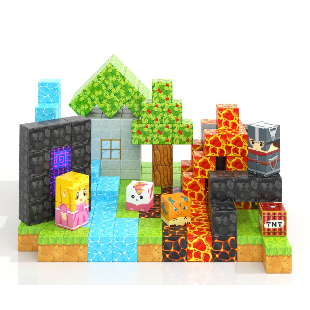 Magnetic Blocks - Build Mine Magnet World Magic Portal Forest Edition, Magnet Building Blocks Kids Toys for Ages 5-7 Toddler Toys Creative Sensory for 3+ Years Old Boys Girls Kids Games Gifts