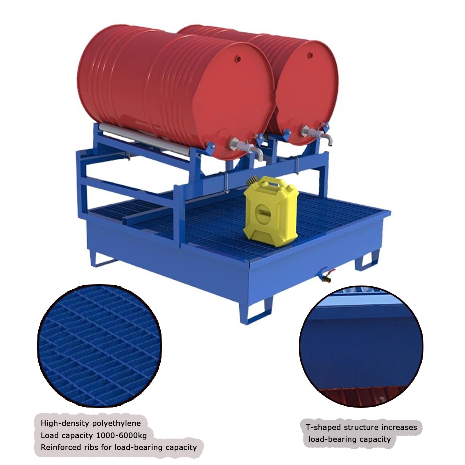 Tubo Acero 1,5 Mm Cuna Bidones 55 Galones con Plataforma A Prueba Fugas Estante Bidones Aceite Alta Resistencia Capacidad Carga: 1000-6000 Kg Estante Drenaje Aceite(125x125x68cm)