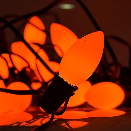 Miniatura 5 de Abeja Guirnalda de luces naranjas para exteriores, luces de decoración de Navidad C9 de 25 pies con 26 bombillas naranjas transparentes (1 de