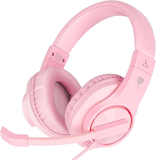 DIWUER Gaming Headset for Xbox One, PS4, PS5, Nintendo Switch, Bass Surround and Noise Cancelling 3.5mm Over Ear Headphones with Mic for Laptop PC Smartphones, Pink