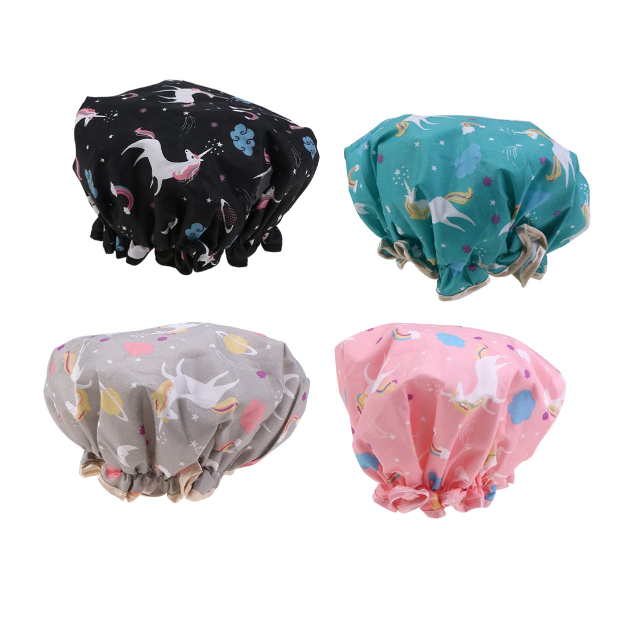 minkissy 12stücke Teiliges Wasserdichte Duschhauben Für Damen Elastische Badekappen Mit Einhorn- Doppellagig Grün Rosa Schwarz Für Und Spa Haarschutz Für Zuhause