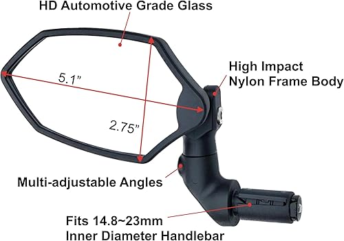 Miniatura 2 de Hafny Nuevo espejo de bicicleta con extremo de barra, lente de vidrio HD, ajustable y giratorio, espejo retrovisor seguro para bicicleta, resistente