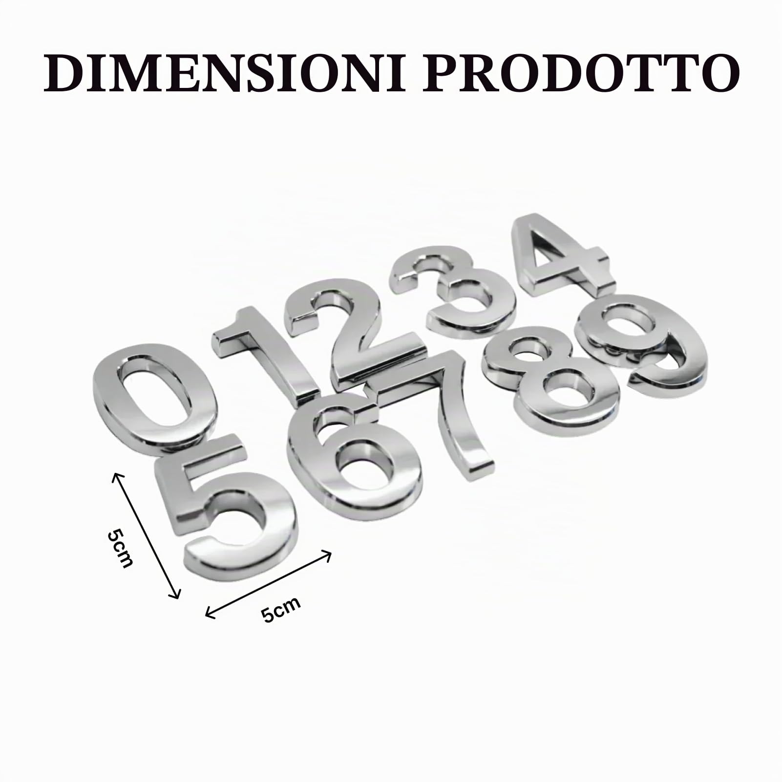 Numeri Adesivi 5 Cm,Numeri Per Cassette Postali,Numeri Camere Hotel Adesivi 3dArgenteo,Targhette Numeriche Da 0A9 Per Case, Appartamenti,Uffici,Cassette Postali (Argento, 50mm)