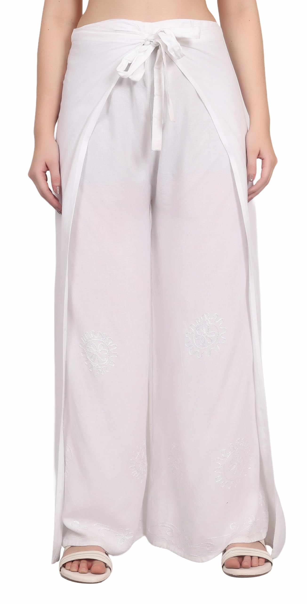 Whitewhale Women's White Whale Split Wide Leg Long Embroidered Rayon Wrap Palazzo Pant