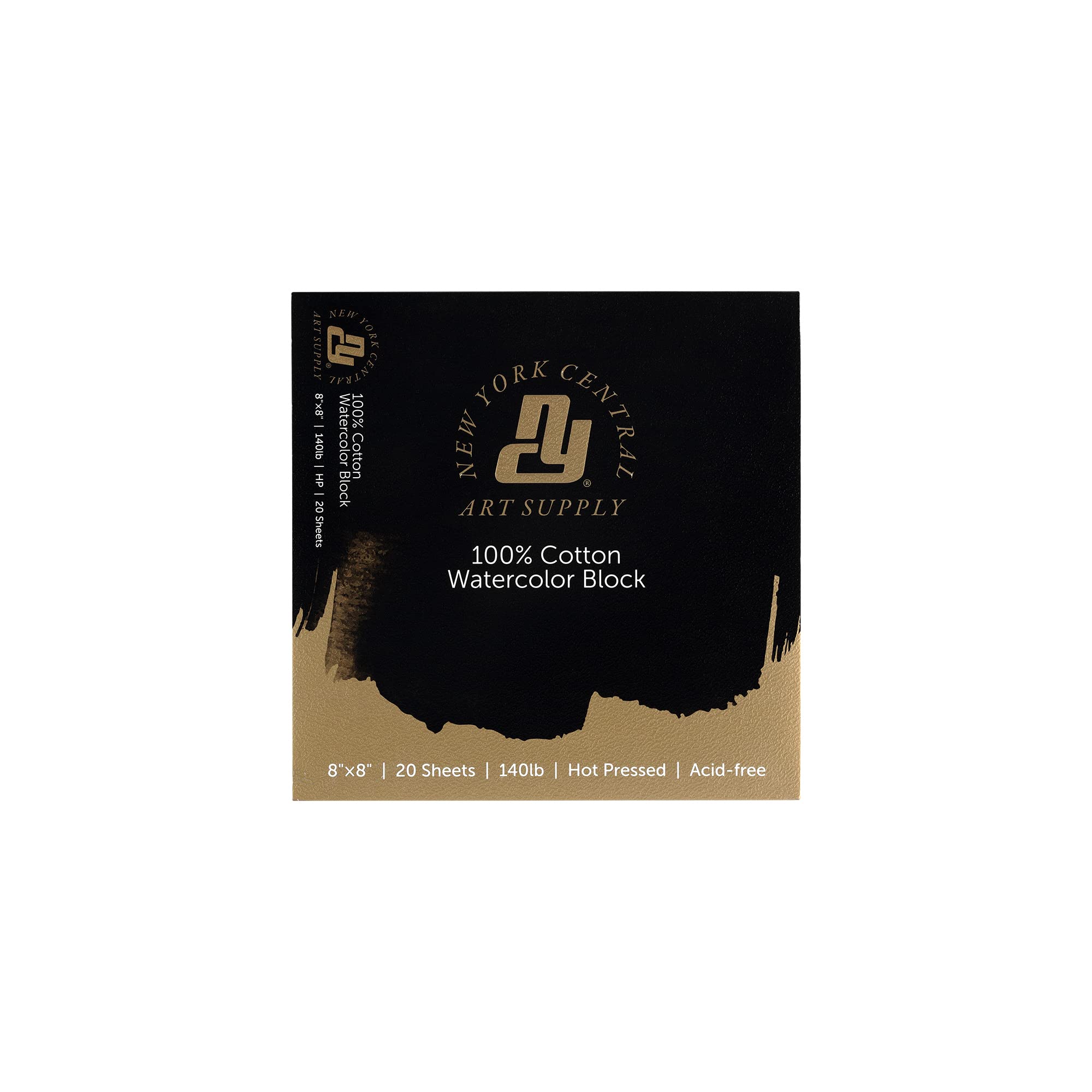 New York Central 100% Cotton Watercolor Paper Blocks - Hot Press Acid-Free Premium Watercolor Paper for Artists, Painting, Water Media, Professionals, & More! - 8x8"
