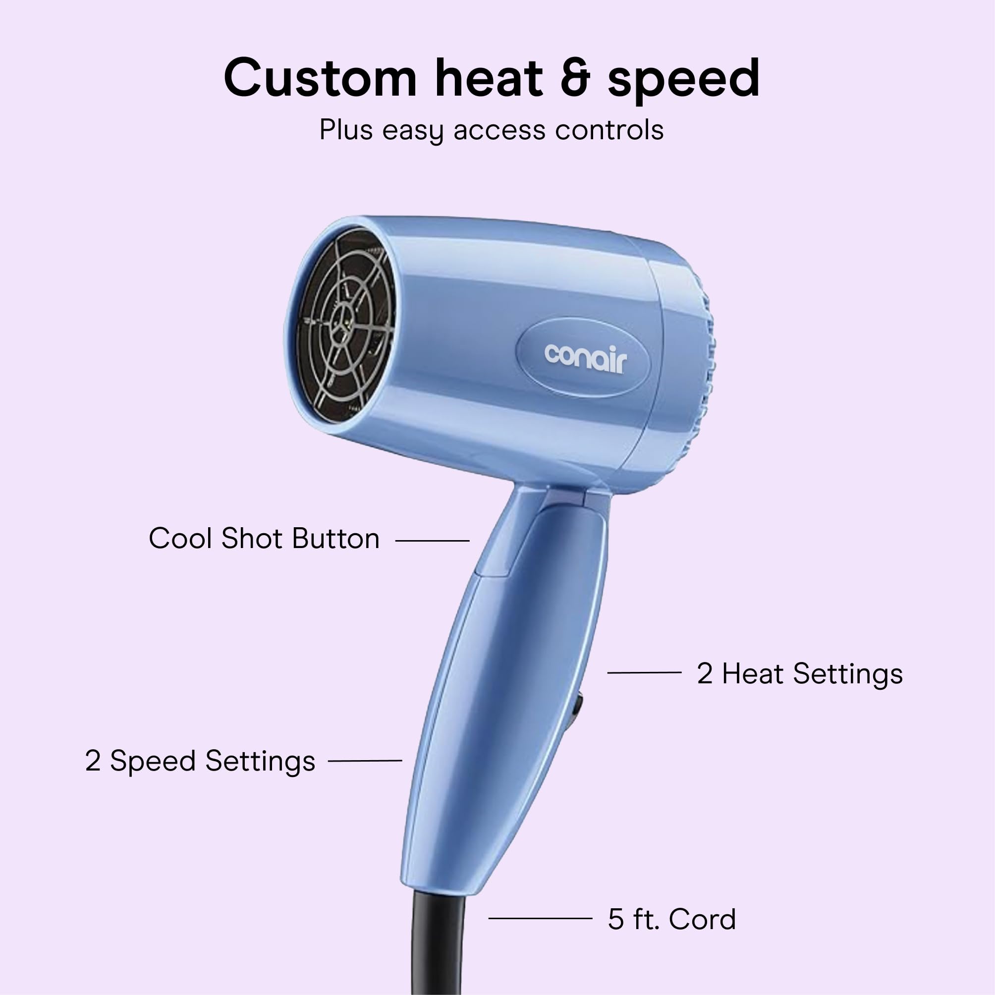 Conair Dual Voltage Hair Dryer, Compact Folding Handle Design, 1600W view 4