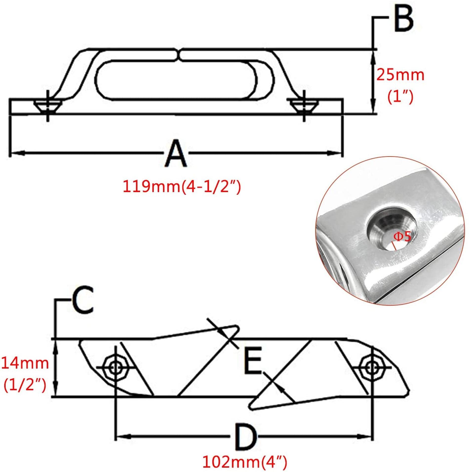 Coppia di cunei da 119 mm, resistenti in acciaio inossidabile 316, per barca, passacavo, accessori per auto, 119 mm