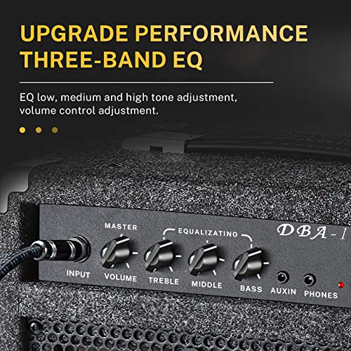 Donner 𝓑𝓪𝙨𝙨 𝓐𝙢𝙥 15W 𝓖𝙪𝙞𝙩𝙖𝙧 𝓐𝙢𝙥𝙡𝙞𝙛𝙞𝙚𝙧 DBA-1 Electric Practice Bass Combo AMP with Cable - Thumbnail 4