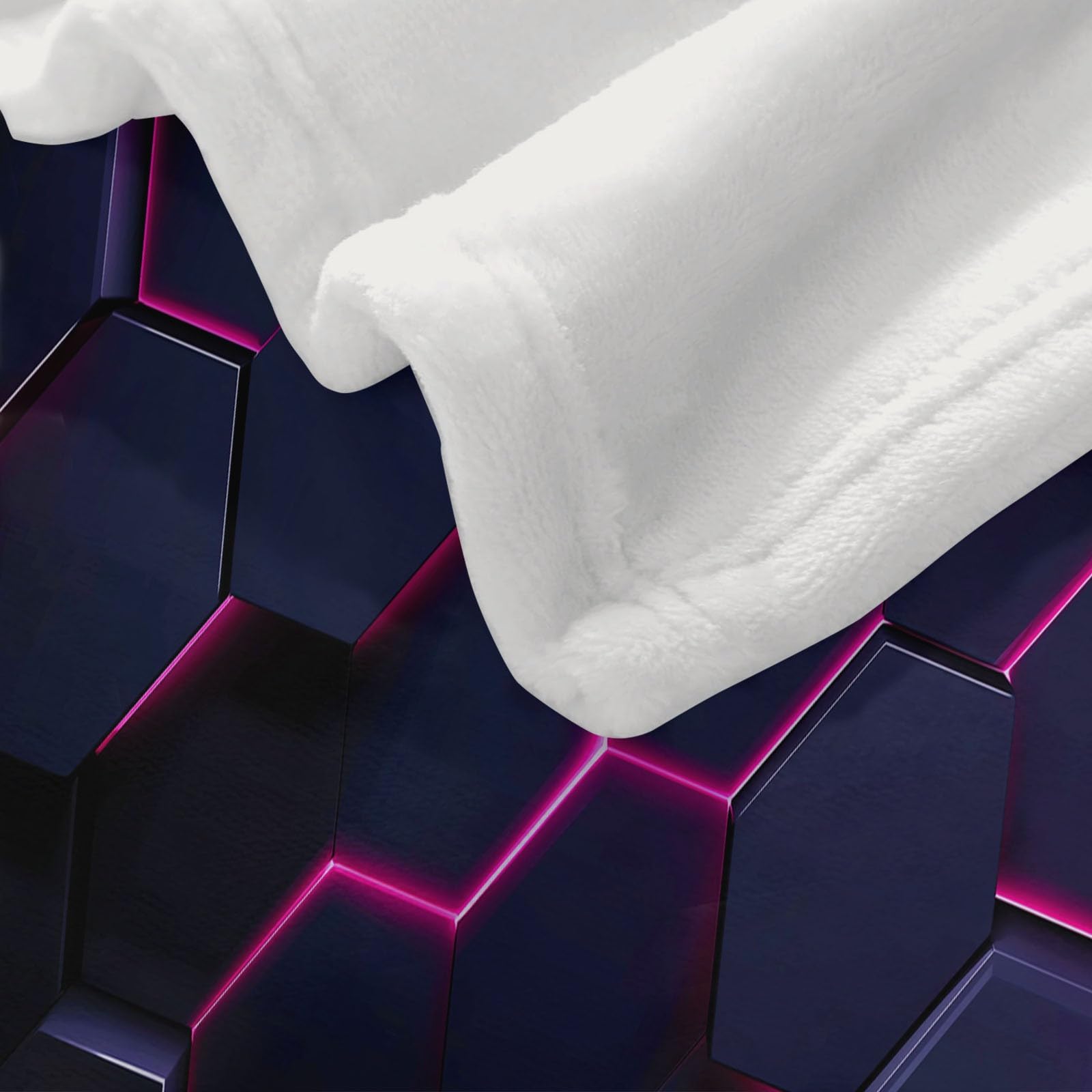 Coperta Peluche Morbido Arcobaleno Neon per Divano Sedia, Morbidi Coperte Plaid Flanella Fantascienza 3D Esagoni Geometrico - Caldo Trapuntino Sherpa Peluche Morbido Copriletto Letto, 180 x 220 cm